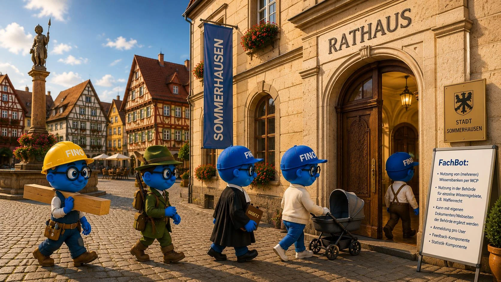 FINO vor einem Rathaus